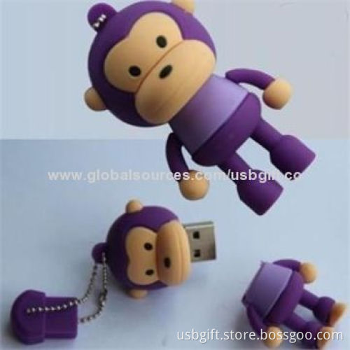 USB Flash Drive, 4GB, PVC Material, Lovely Monkey Shape
